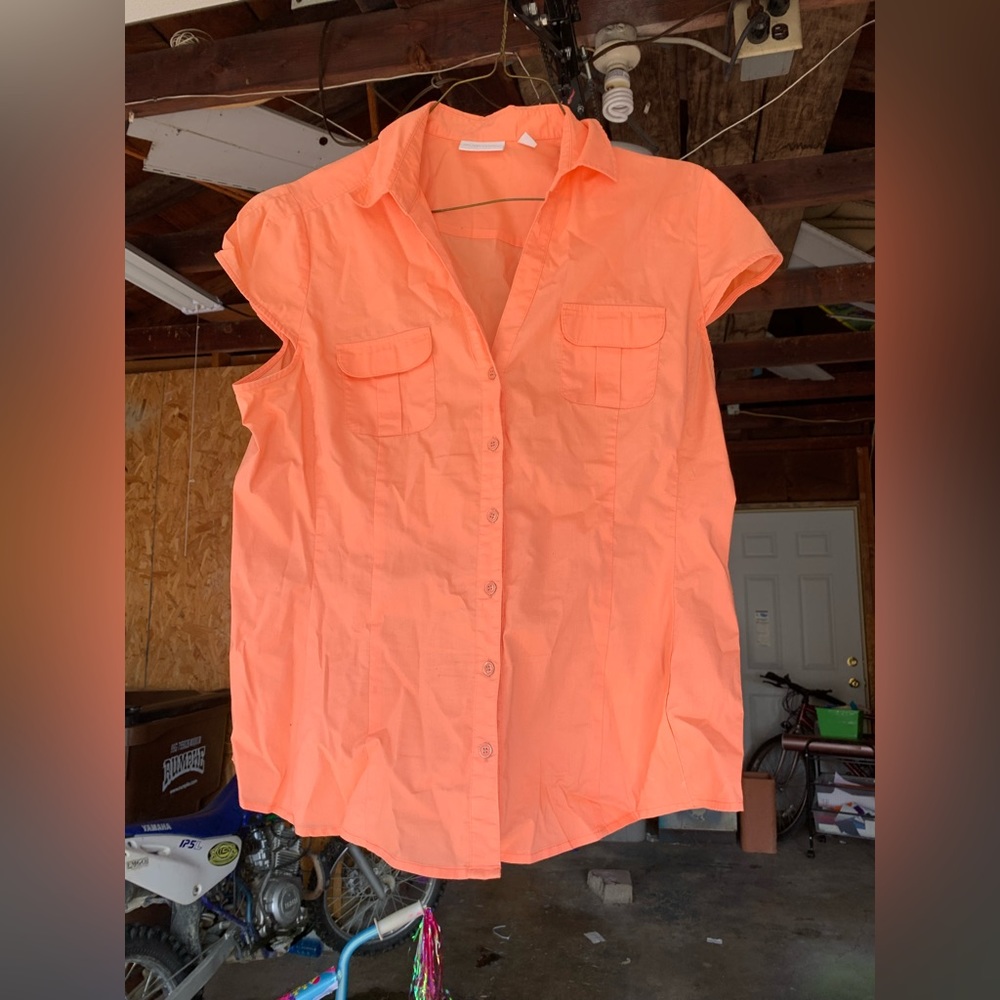 New York & Co Peach button down sleeveless shirt Xl stretch